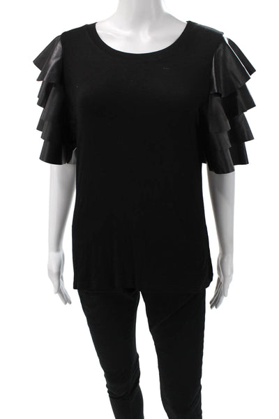 Gracia Womens Tunic Black Rayon Round Neck Short Sleeve Size L