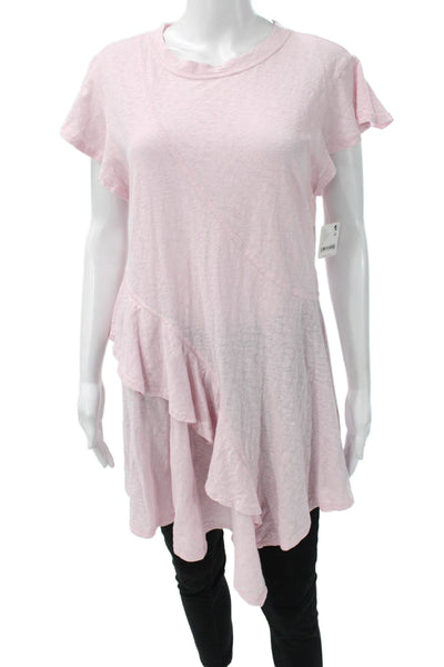 Free-est Womens Pink Cotton Tunic Tee Short Sleeve Round Neck Size S