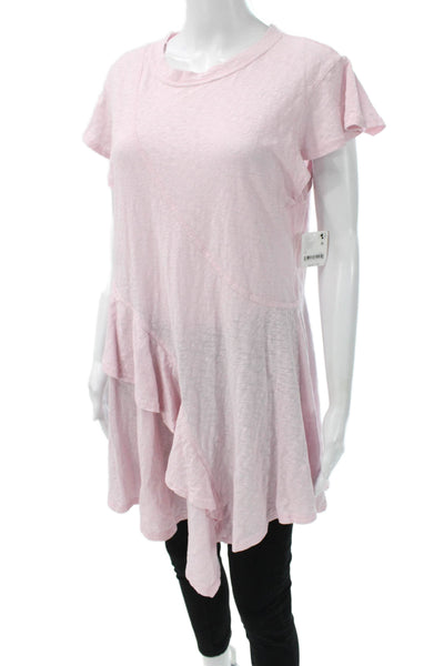 Free-est Womens Pink Cotton Tunic Tee Short Sleeve Round Neck Size S