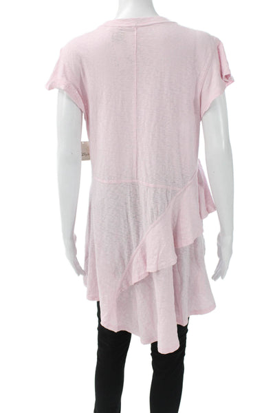 Free-est Womens Pink Cotton Tunic Tee Short Sleeve Round Neck Size S