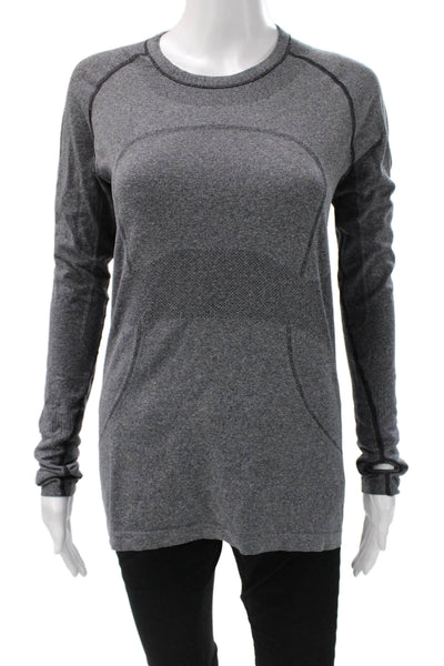 Lululemon Women Gray Long Sleeve Basic T-Shirt Crew Neck Nylon Blend Size S