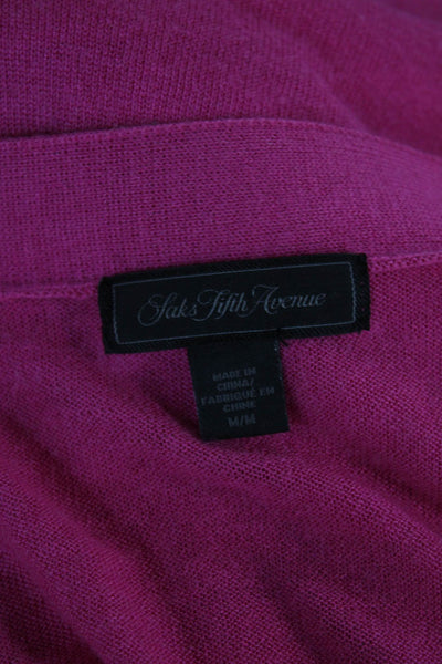 Saks Fifth Avenue Womens Silk V-Neck Cardigan Pink Long Sleeve Size M
