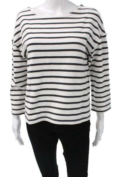 Madewell Womens Striped Cotton Boat Neck 3/4 Sleeve T-Shirt White Size S