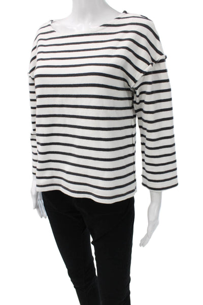 Madewell Womens Striped Cotton Boat Neck 3/4 Sleeve T-Shirt White Size S