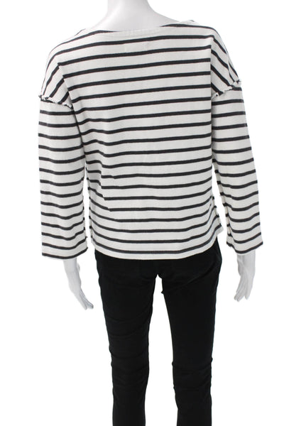 Madewell Womens Striped Cotton Boat Neck 3/4 Sleeve T-Shirt White Size S