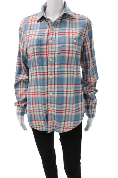 J Crew Women Blue Cotton Plaid Collared Button-Up Long Sleeve Basic Size S