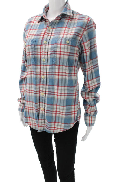J Crew Women Blue Cotton Plaid Collared Button-Up Long Sleeve Basic Size S