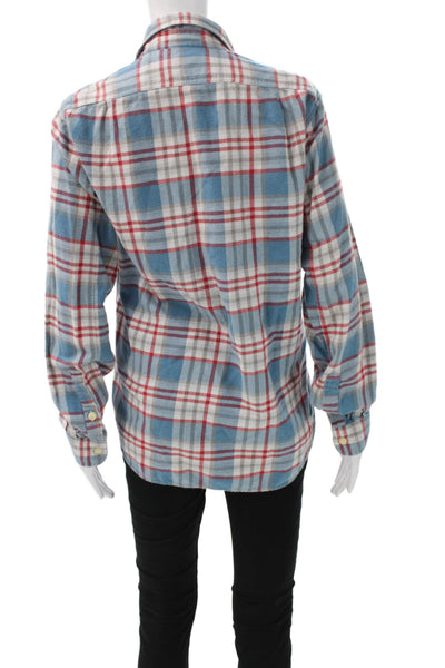 J Crew Women Blue Cotton Plaid Collared Button-Up Long Sleeve Basic Size S