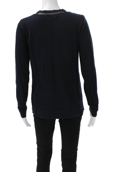 Saks Fifth Avenue Women Silk V-Neck Pullover Sweater Blue Long Sleeve Size L