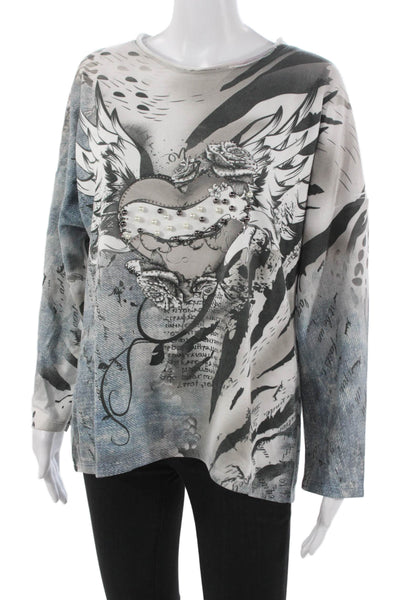 Talk Of The Walk Women Tunic Long Sleeve Animal Print Multi Cotton Size M