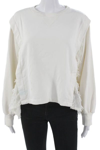 Anthropologie Womens Pullover White Crew Neck Long Sleeve Polyamide Size S