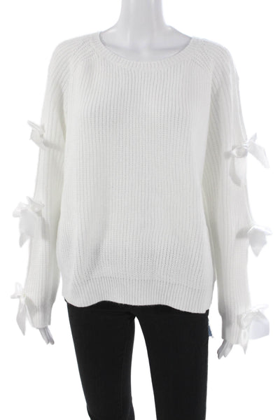 Cupshe Womens Pullover Sweater Crew Neck Long Sleeve White Acrylic Size M