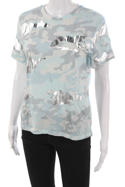 Cynthia Rowley Womens Camouflage Crewneck Cotton T-Shirt Short Sleeve Size S