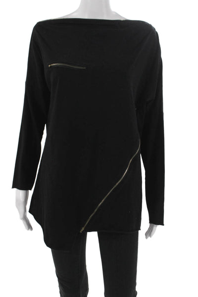 TOV Women Tunic Black Cotton Boat Neck Long Sleeve Size 40
