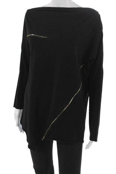 TOV Women Tunic Black Cotton Boat Neck Long Sleeve Size 40