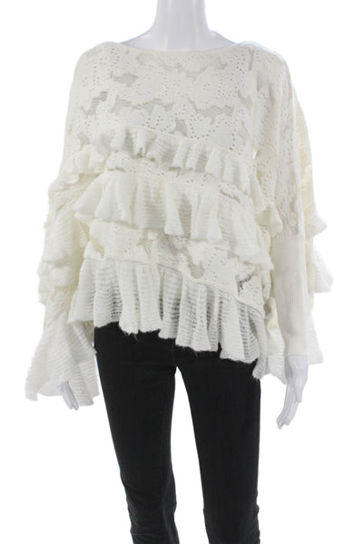 Anthropologie Women Sweater White Boatneck Long Sleeve Geometric Size S
