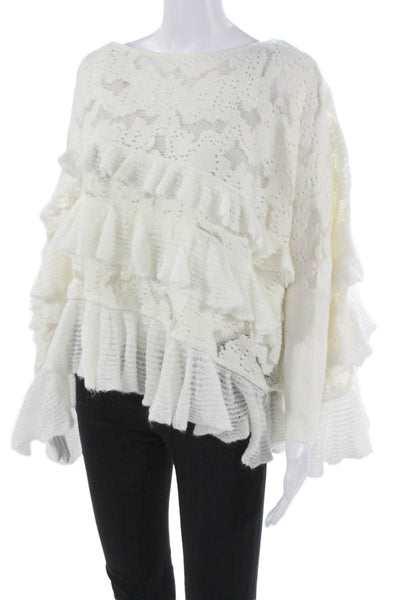 Anthropologie Women Sweater White Boatneck Long Sleeve Geometric Size S