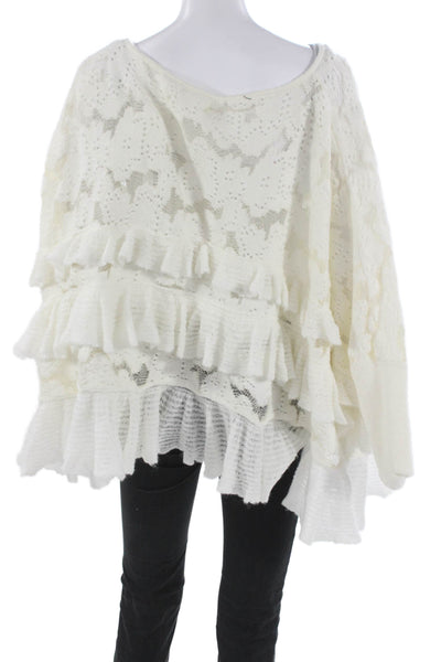 Anthropologie Women Sweater White Boatneck Long Sleeve Geometric Size S