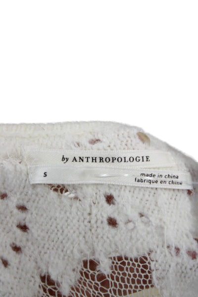 Anthropologie Women Sweater White Boatneck Long Sleeve Geometric Size S