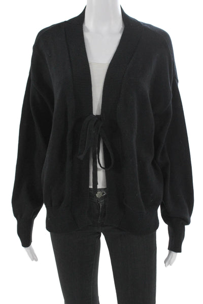 FP Beach Women Black Cotton V-Neck Long Sleeve Cardigan Size S