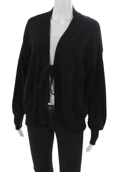 FP Beach Women Black Cotton V-Neck Long Sleeve Cardigan Size S