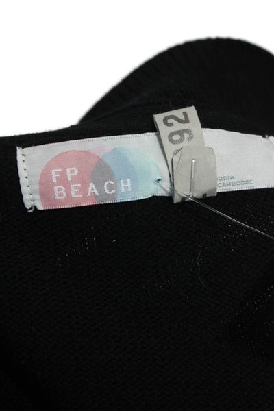 FP Beach Women Black Cotton V-Neck Long Sleeve Cardigan Size S