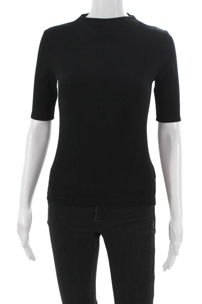 Tahari Women Black Mock Neck Basic T-Shirt 3/4 Sleeve Rayon Size XS