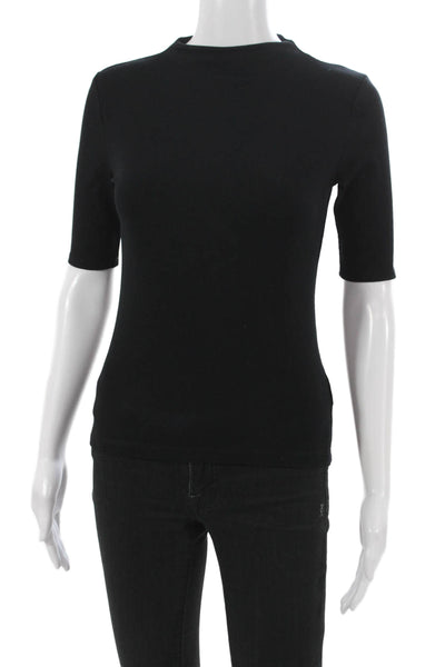Tahari Women Black Mock Neck Basic T-Shirt 3/4 Sleeve Rayon Size XS