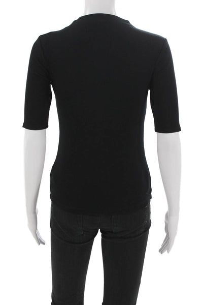Tahari Women Black Mock Neck Basic T-Shirt 3/4 Sleeve Rayon Size XS