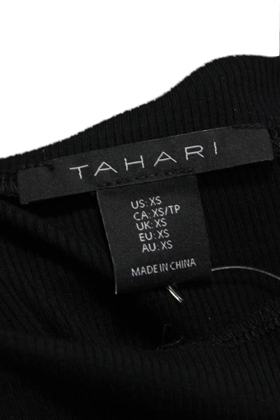Tahari Women Black Mock Neck Basic T-Shirt 3/4 Sleeve Rayon Size XS
