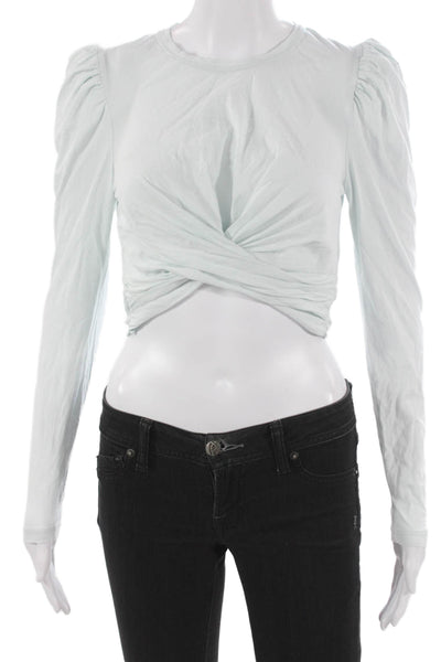 A.L.C. Womens Cropped T-Shirt Blue Cotton Crew Neck Long Sleeve Tie Size XS