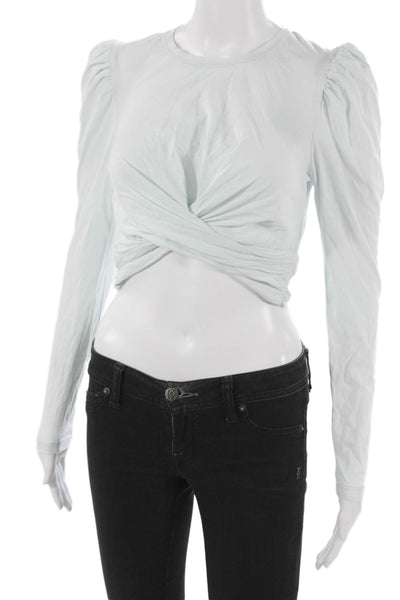 A.L.C. Womens Cropped T-Shirt Blue Cotton Crew Neck Long Sleeve Tie Size XS