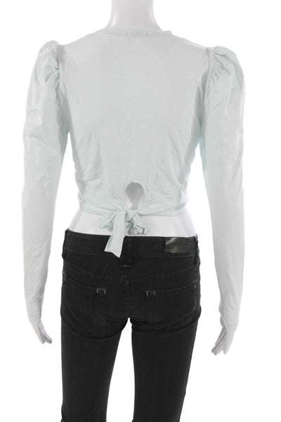 A.L.C. Womens Cropped T-Shirt Blue Cotton Crew Neck Long Sleeve Tie Size XS