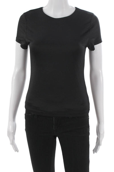 Tahari Women Basic T-Shirt Black Round Neck Short Sleeve 94% Nylon Size XS