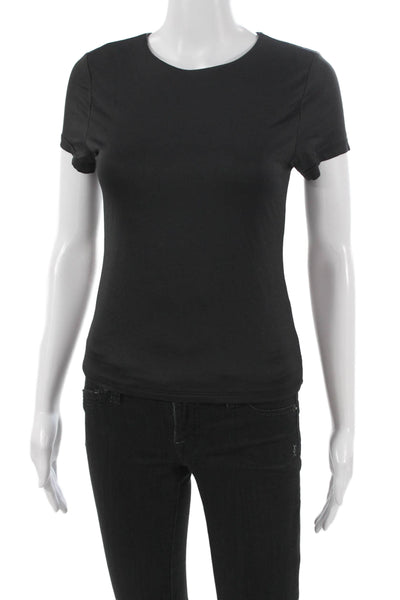 Tahari Women Basic T-Shirt Black Round Neck Short Sleeve 94% Nylon Size XS