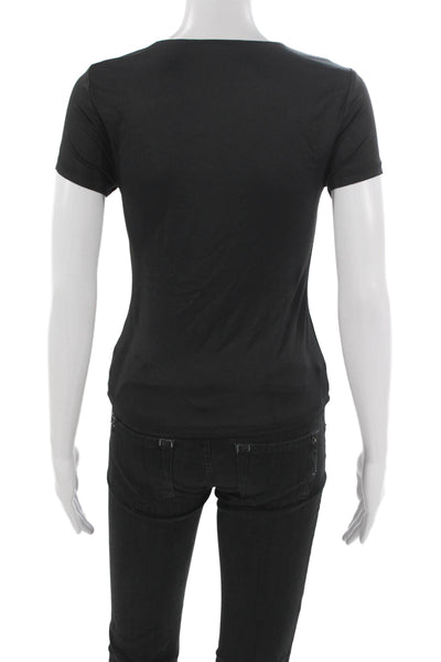 Tahari Women Basic T-Shirt Black Round Neck Short Sleeve 94% Nylon Size XS