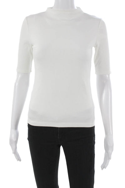 Tahari Women Basic Rayon Mock Neck Short Sleeve T-Shirt White Size XS