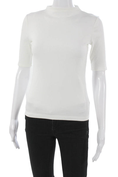 Tahari Women Basic Rayon Mock Neck Short Sleeve T-Shirt White Size XS