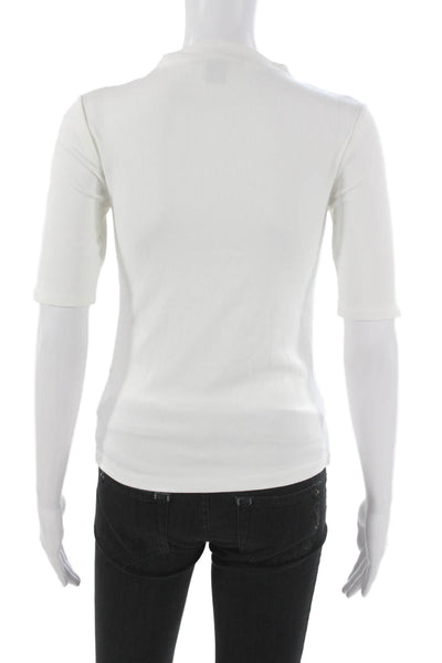 Tahari Women Basic Rayon Mock Neck Short Sleeve T-Shirt White Size XS