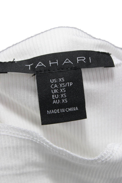 Tahari Women Basic Rayon Mock Neck Short Sleeve T-Shirt White Size XS
