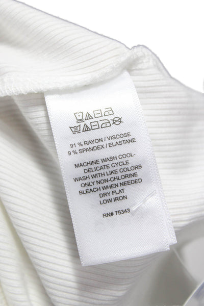 Tahari Women Basic Rayon Mock Neck Short Sleeve T-Shirt White Size XS