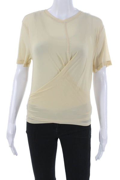 Lululemon Women Beige V-Neck Short Sleeve Basic T-Shirt Nylon Size 2