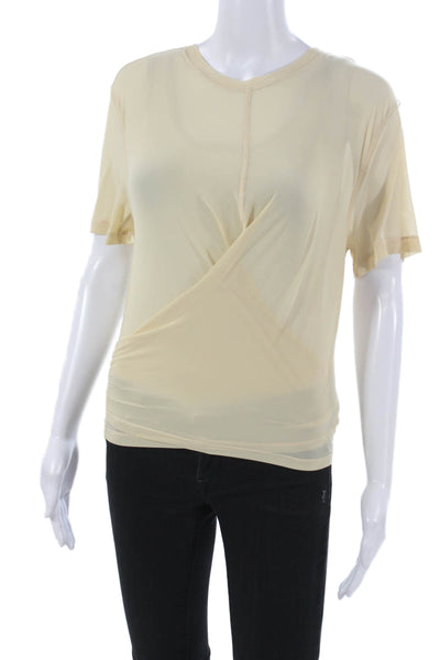 Lululemon Women Beige V-Neck Short Sleeve Basic T-Shirt Nylon Size 2