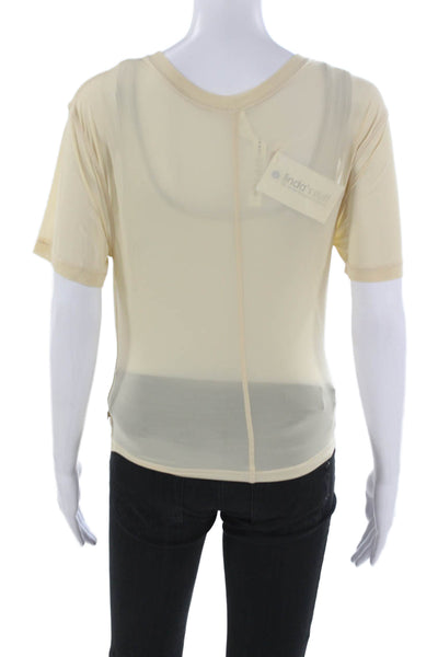 Lululemon Women Beige V-Neck Short Sleeve Basic T-Shirt Nylon Size 2