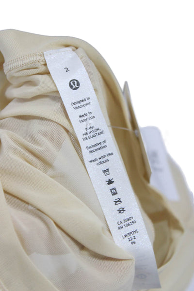 Lululemon Women Beige V-Neck Short Sleeve Basic T-Shirt Nylon Size 2