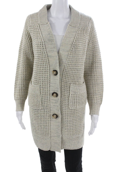 Pol Womens Cardigan Sweater Beige Collared Long Sleeve Acrylic Blend Size S