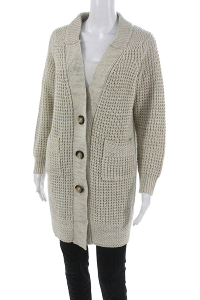 Pol Womens Cardigan Sweater Beige Collared Long Sleeve Acrylic Blend Size S