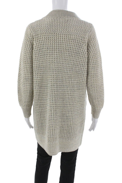 Pol Womens Cardigan Sweater Beige Collared Long Sleeve Acrylic Blend Size S