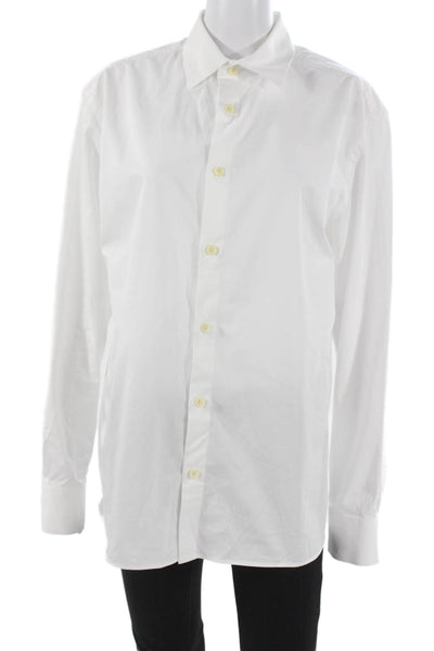 Zara Mens White Cotton Collared Solid Button Up Long Sleeve Shirt Size S