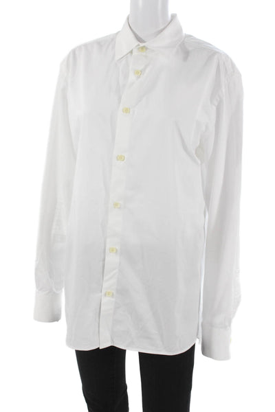 Zara Mens White Cotton Collared Solid Button Up Long Sleeve Shirt Size S